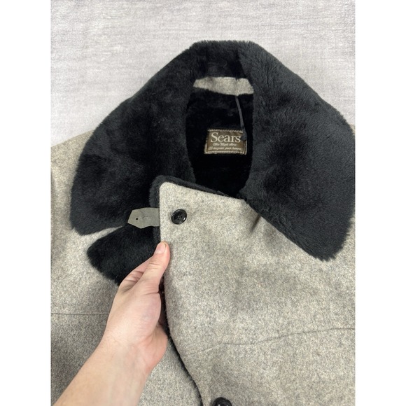 Vintage Sears The Mens Store Jacket Mens 48 Gray 70s Wool Overcoat Single Breast - Picture 4 of 15